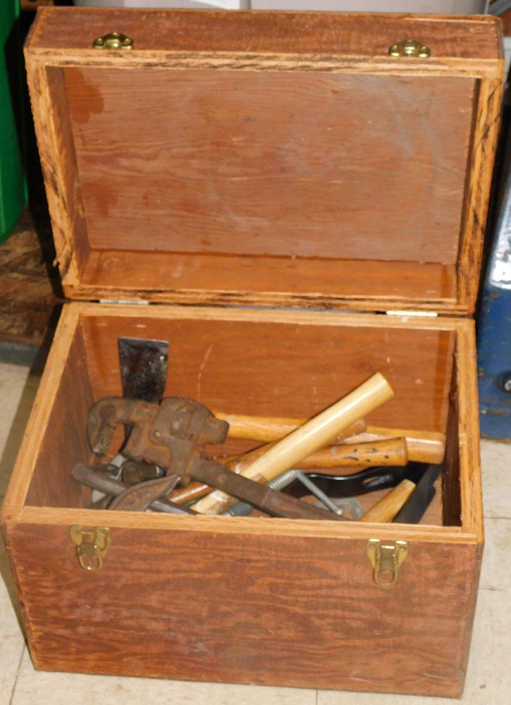 Wooden Toolbox W/ Tools (1 of 2)