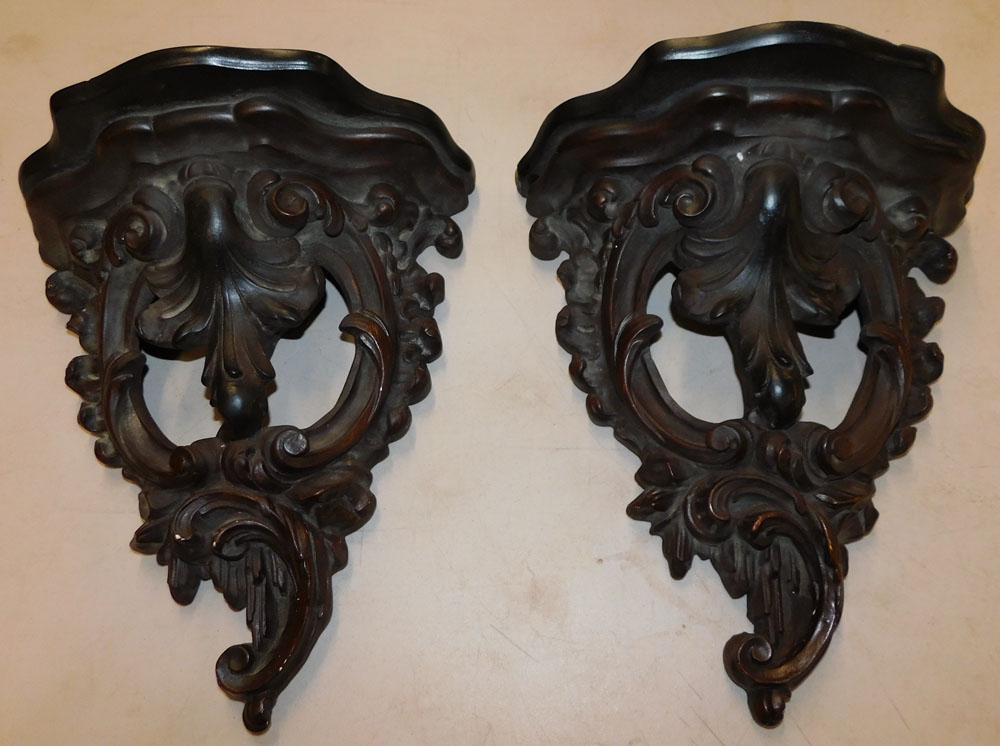 Pair Painted Gesso Brackets: Pair Painted Gesso Brackets. 12" X 13" ALL DESCRIPTIONS AND ANY CONDITION STATEMENT GIVEN BY LANGSTON AUCTION GALLERY ARE STRICTLY OPINIONS AND LANGSTON'S SHALL HAVE NO RESPONSIBILITY FOR ERRORS OR OM