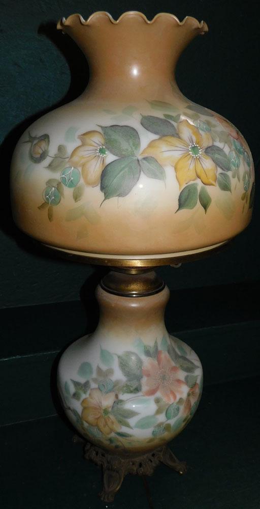 Paint Decorated Gone With The Wind Lamp: Paint Decorated Gone With The Wind Lamp. 28" H ALL DESCRIPTIONS AND ANY CONDITION STATEMENT GIVEN BY LANGSTON AUCTION GALLERY ARE STRICTLY OPINIONS AND LANGSTON'S SHALL HAVE NO RESPONSIBILITY FOR ERRO