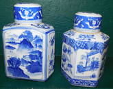 Two Oriental Blue & White Canisters