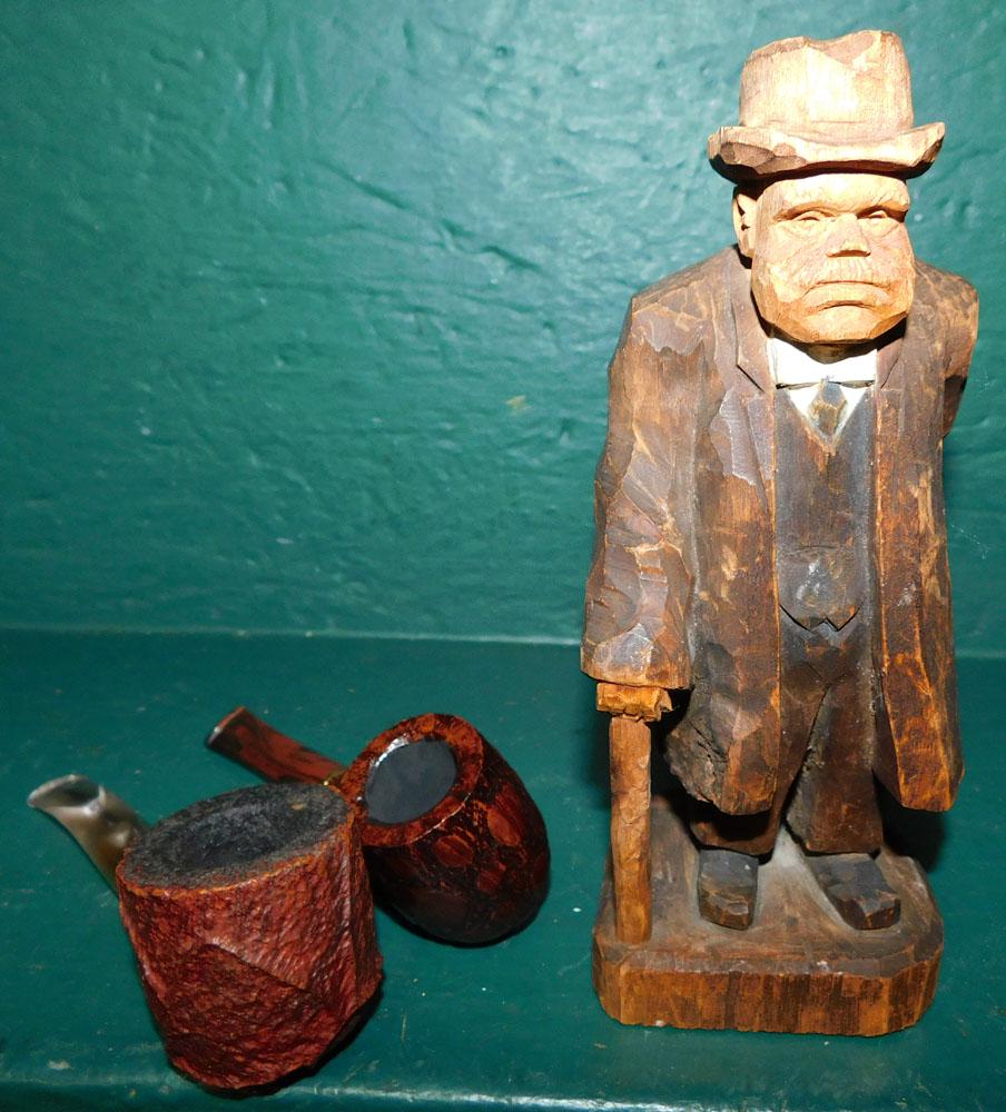 Wood Carved Figure Of Man & 2 Smoking Pipes (1 of 4)