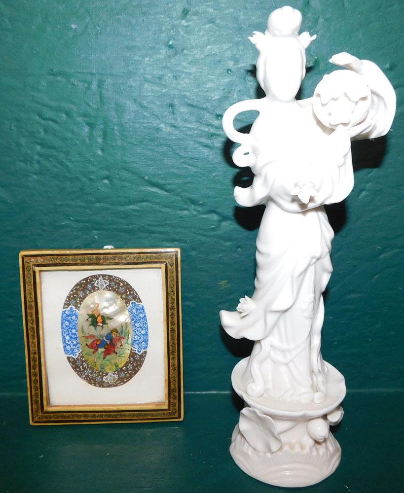 Oriental Porcelain Figure & Framed Painting On MOP (1 of 3)