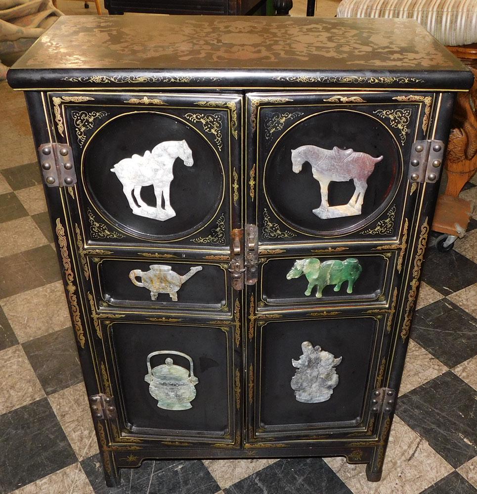 Oriental Cabinet W/ Soapstone Carvings (1 of 7)