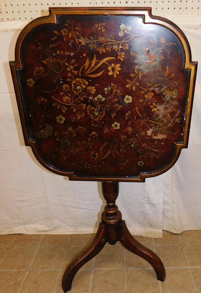 Paint Decorated Tilt Top Table (Water Damaged) (1 of 5)