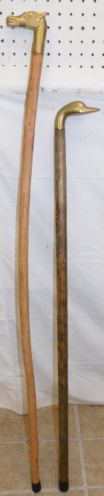 Two Brass Handle Walking Sticks (1 of 2)