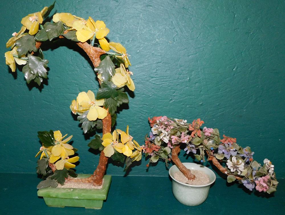 One Jade Tree & One Jade Style Tree: One Jade Tree & One Jade Style Tree. 20" H ALL DESCRIPTIONS AND ANY CONDITION STATEMENT GIVEN BY LANGSTON AUCTION GALLERY ARE STRICTLY OPINIONS AND LANGSTON'S SHALL HAVE NO RESPONSIBILITY FOR ERRORS O