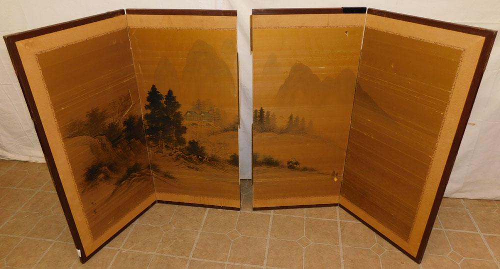 6 Panel Watercolor On Silk Oriental Screen, (As Is) (1 of 7)