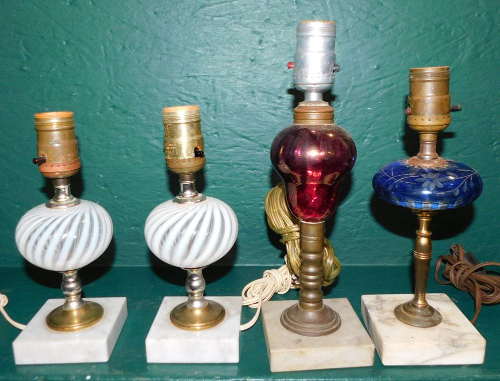Lot 4 Art Glass Lamps W/ Marble Bases (1 of 1)