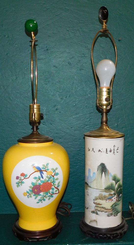 Two Paint Decorated Oriental Porcelain Lamps (1 of 3)