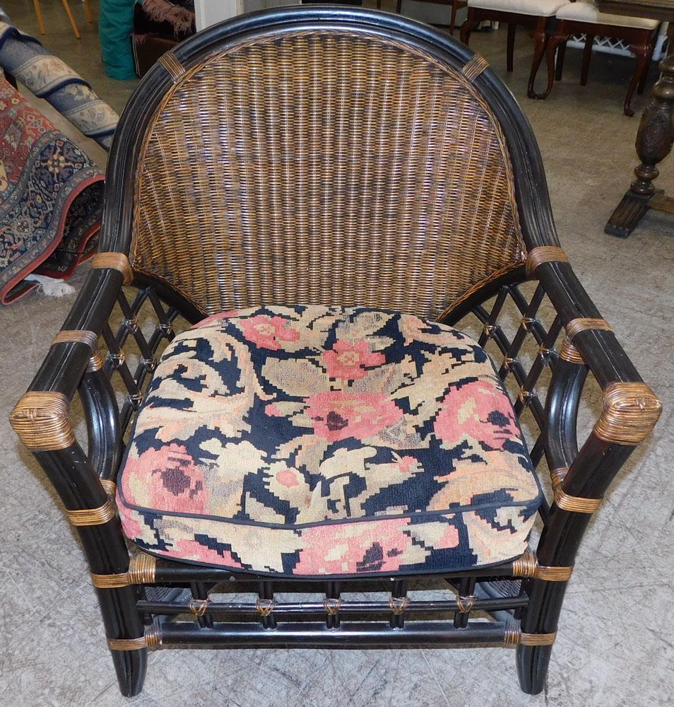 Painted Rattan Arm Chair: Painted Rattan Arm Chair. 35 1/2" H ALL DESCRIPTIONS AND ANY CONDITION STATEMENT GIVEN BY LANGSTON AUCTION GALLERY ARE STRICTLY OPINIONS AND LANGSTON'S SHALL HAVE NO RESPONSIBILITY FOR ERRORS OR OMISS