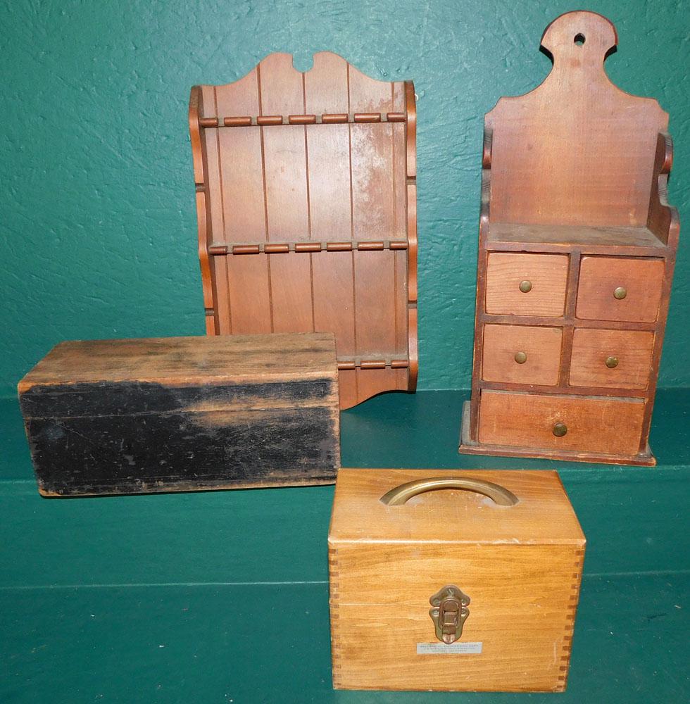 Antique Spice Cabinet, Spoon Rack, & Two Antique Boxes (1 of 2)