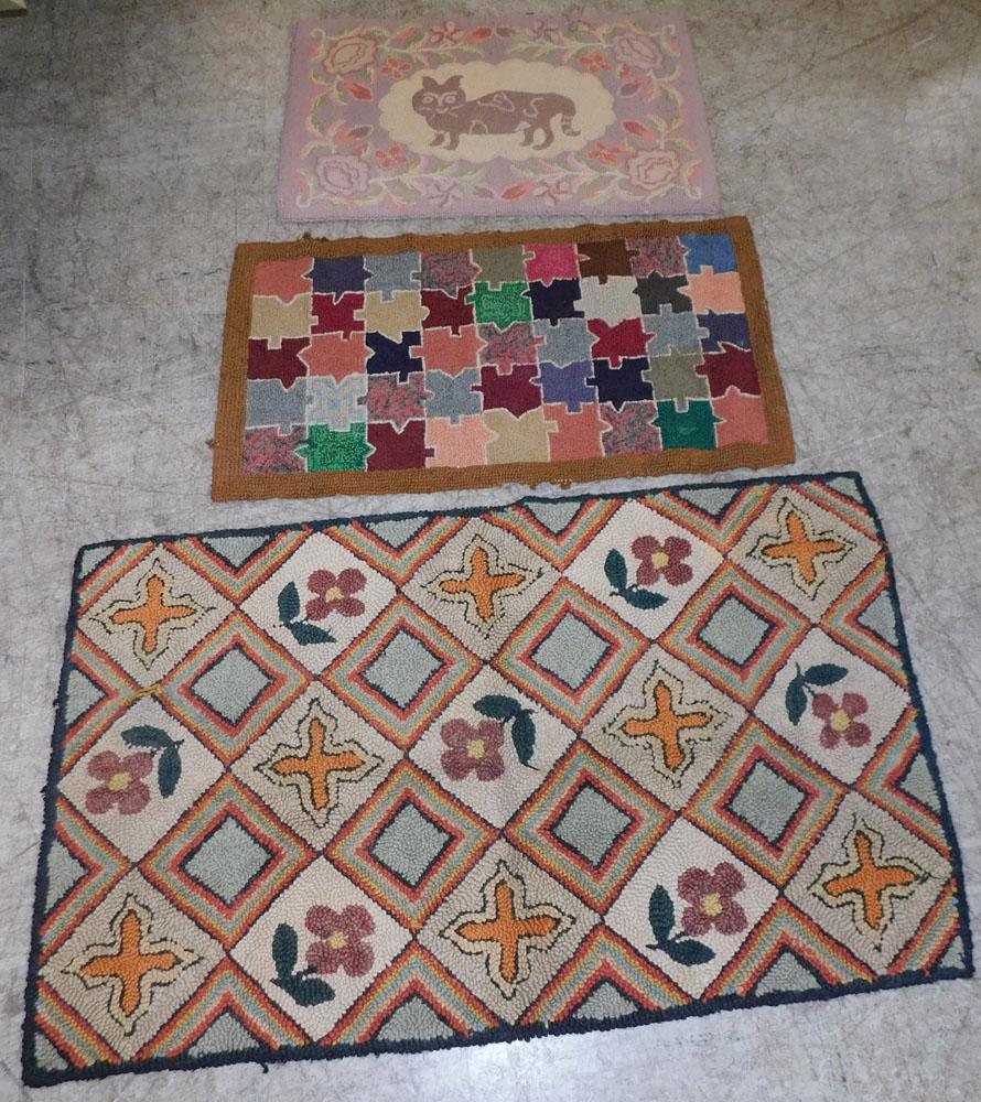 2' 10" x 4' 7", 2' x 3' 6", & 3' x 2' 1" Antique Hook Rugs (1 of 8)