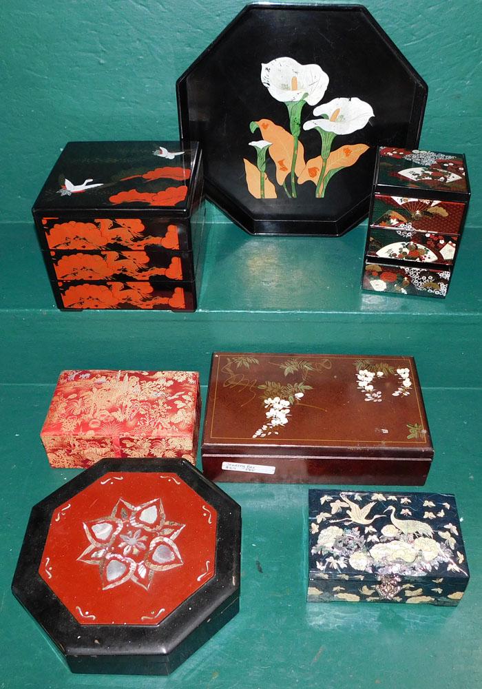 Lot Vintage Oriental Lacquered & Paint Decorated Boxes (1 of 9)