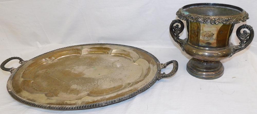 Sheffield Champagne Bucket & Silver Plate Serving Tray (1 of 5)