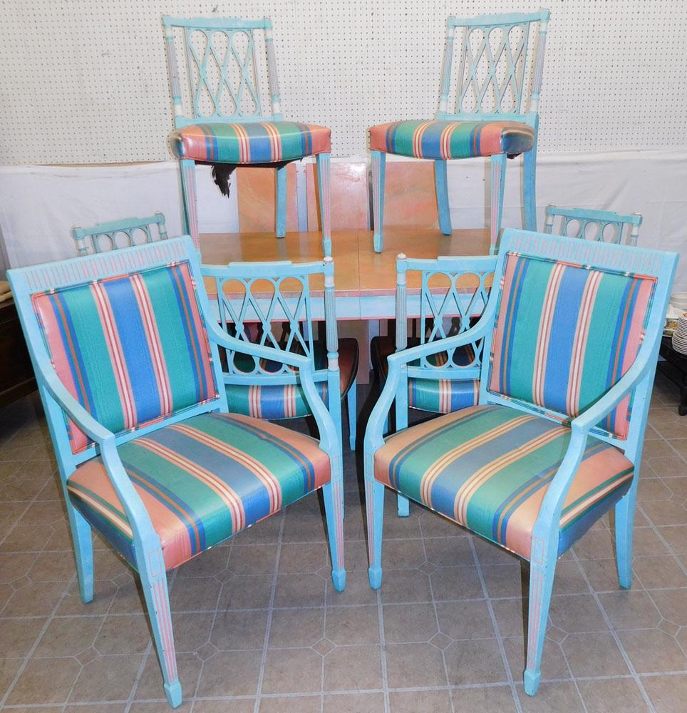 9 Piece Painted Dining Set, (8 Chairs & 3 Leaves) (1 of 5)