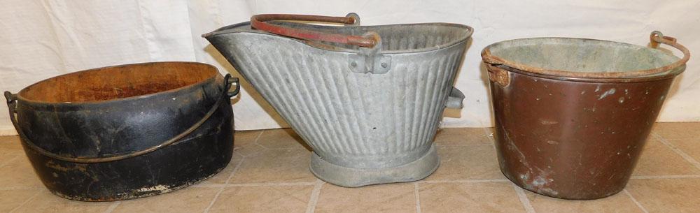 Brass Bucket, Metal Bucket, & Galvanized Coal Scuttle (1 of 3)