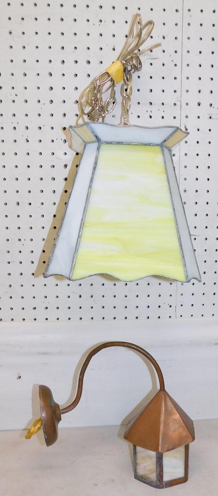 Slag Glass Chandelier & Copper Sconce (1 of 3)