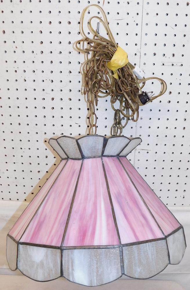 Slag Glass Chandelier: Slag Glass Chandelier . 11" H ALL DESCRIPTIONS AND ANY CONDITION STATEMENT GIVEN BY LANGSTON AUCTION GALLERY ARE STRICTLY OPINIONS AND LANGSTON'S SHALL HAVE NO RESPONSIBILITY FOR ERRORS OR OMISSIONS. 