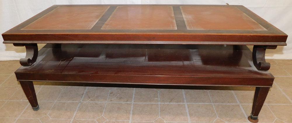Mahogany Inlaid & Tooled Leather Top Coffee Table (1 of 3)