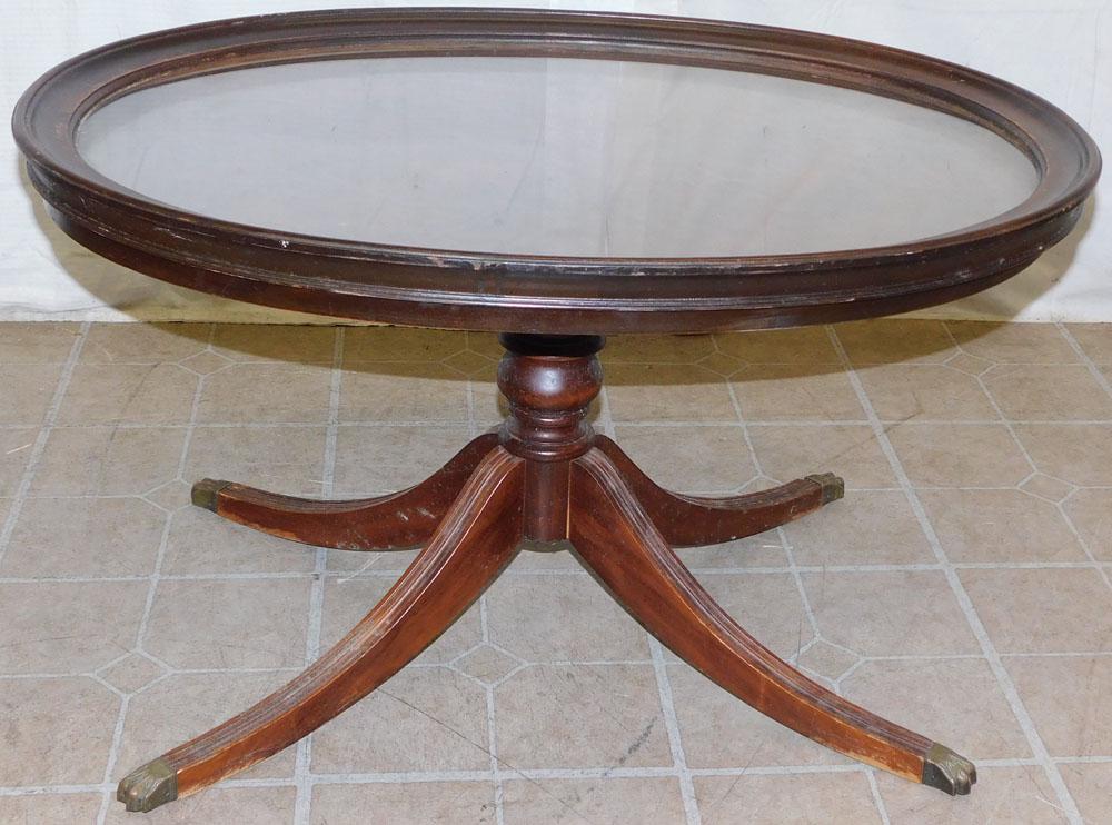 Oval Glass Top Mahogany Coffee Table (1 of 2)