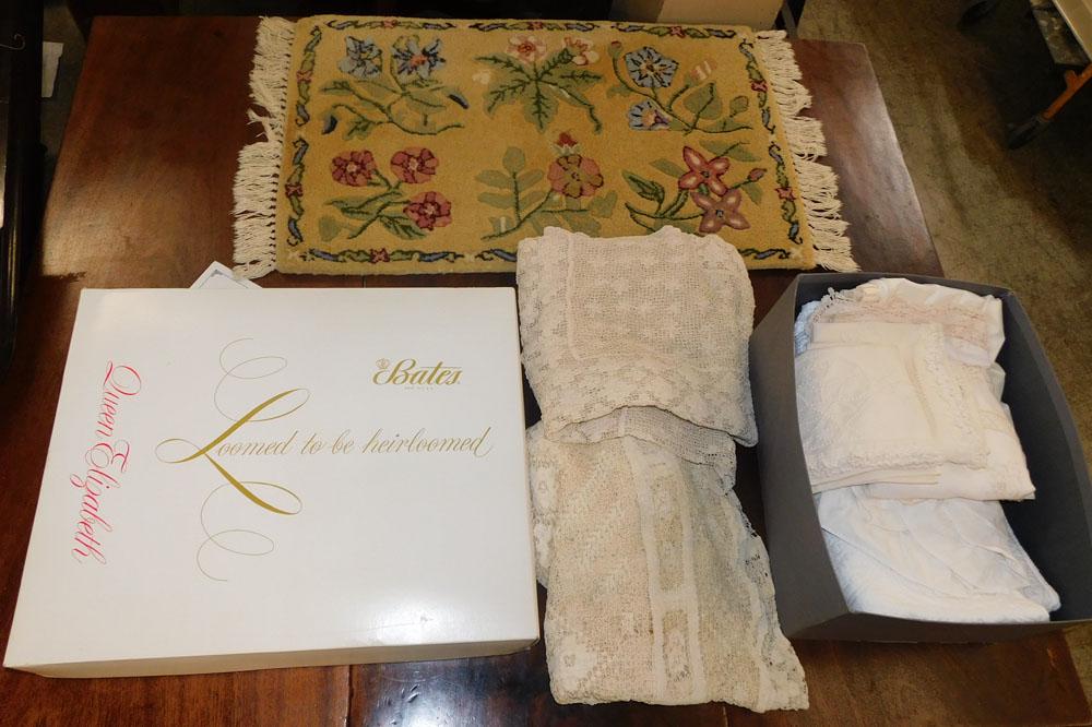 Lot of Linens & Small Oriental Throw Rug (1 of 3)