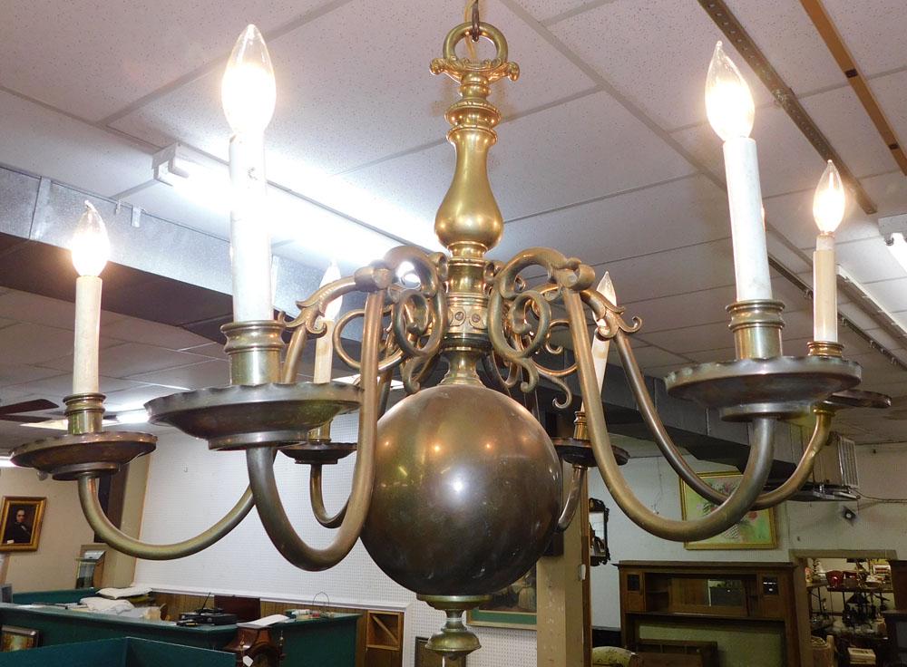 Brass 6 Light Chandelier (1 of 3)