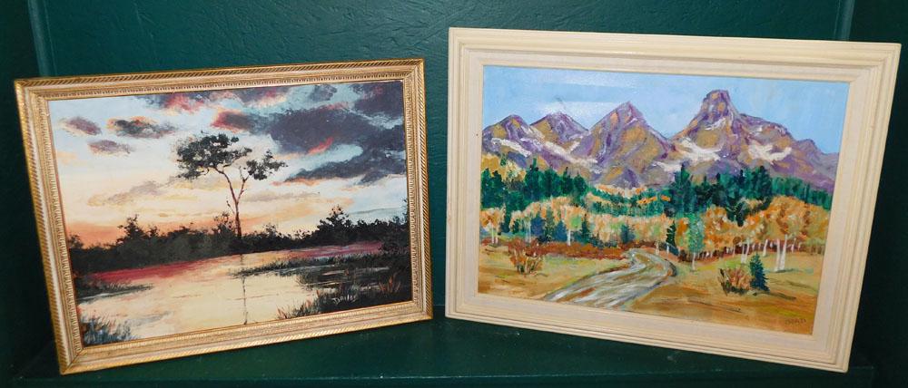 Oil on Board Lake Scene & Oil on Canvas Mountain Scene, (Both Signed) (1 of 7)