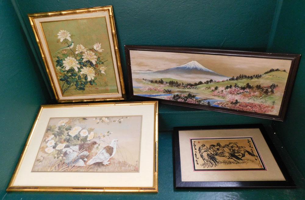 4 Oriental Framed Watercolors & Prints (1 of 10)