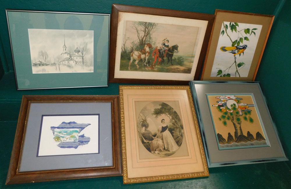 Lot of 6 Framed Prints, Watercolors, & Engravings (1 of 9)