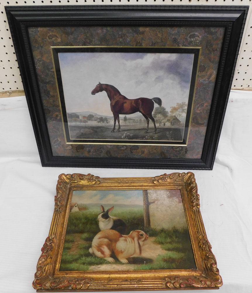 Oil on Canvas Bunny and Framed Horse Print (1 of 4)