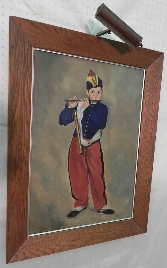 OOC. "The Fifer" signed Mock N.E Manet. : Oil on canvas. "The Fifer" signed Mock N.E Manet. 33" x 26"
