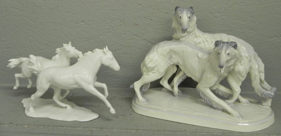 Kaiser figurine of horses & German Borzoi figurine: Kaiser figurine of horses and German Borzoi figurine