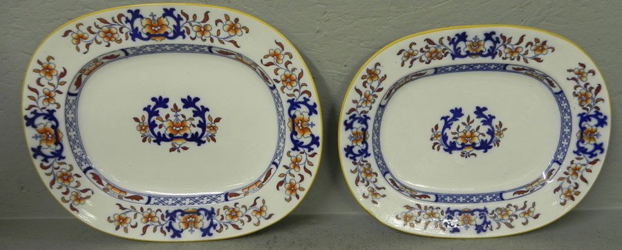 (2) Minton platters circa 1850.: (2) Minton platters circa 1850. 13 1/4" x 10 3/4" and 15" x 12".