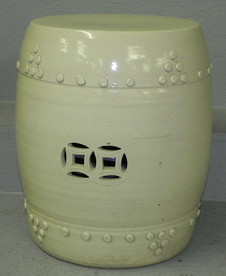 Oriental antique celadon type garden seat.: Oriental antique celadon type garden seat. 16" tall.