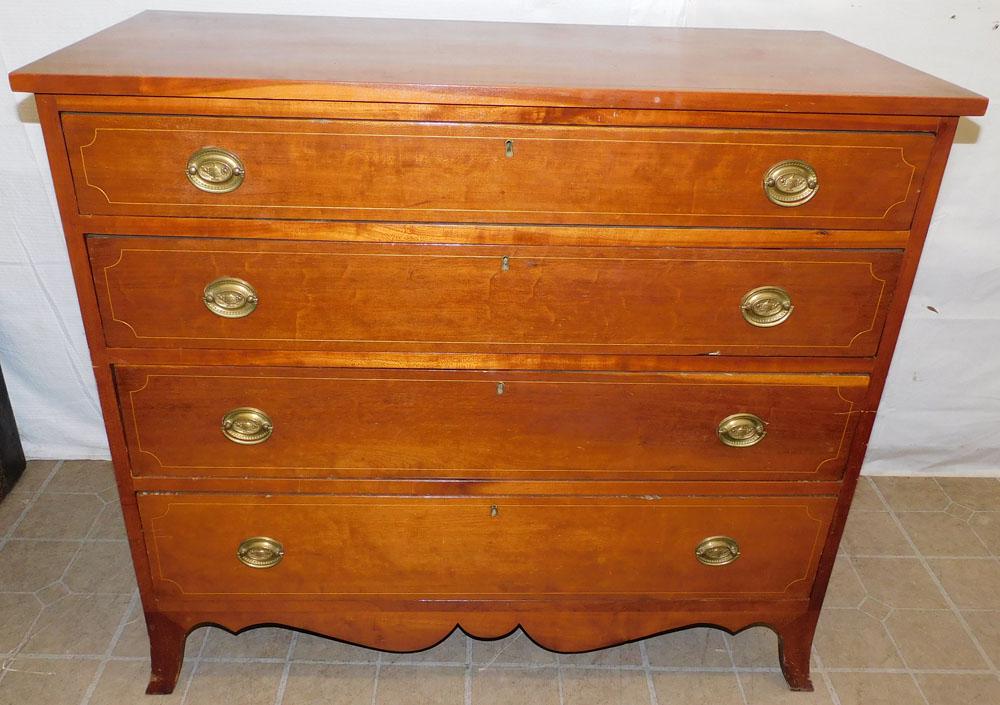 19th C Cherry Inlay 4 Drawer Chest (1 of 4)