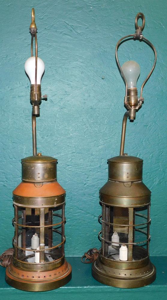 Pair Brass Ship Lanterns Made Into Lamps (1 of 4)