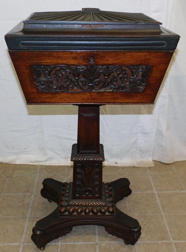 19th C Walnut Tea Poy On Stand (1 of 8)