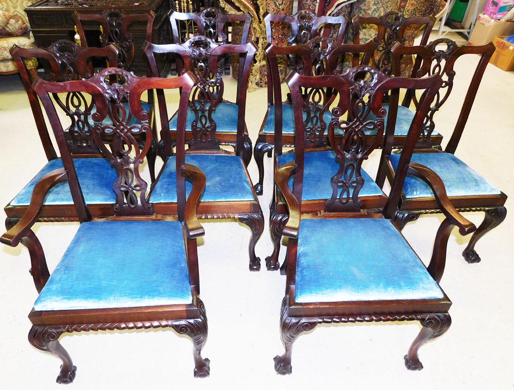 Set 10 Mahogany Carved Ball Claw Feet Dining Chairs (1 of 5)