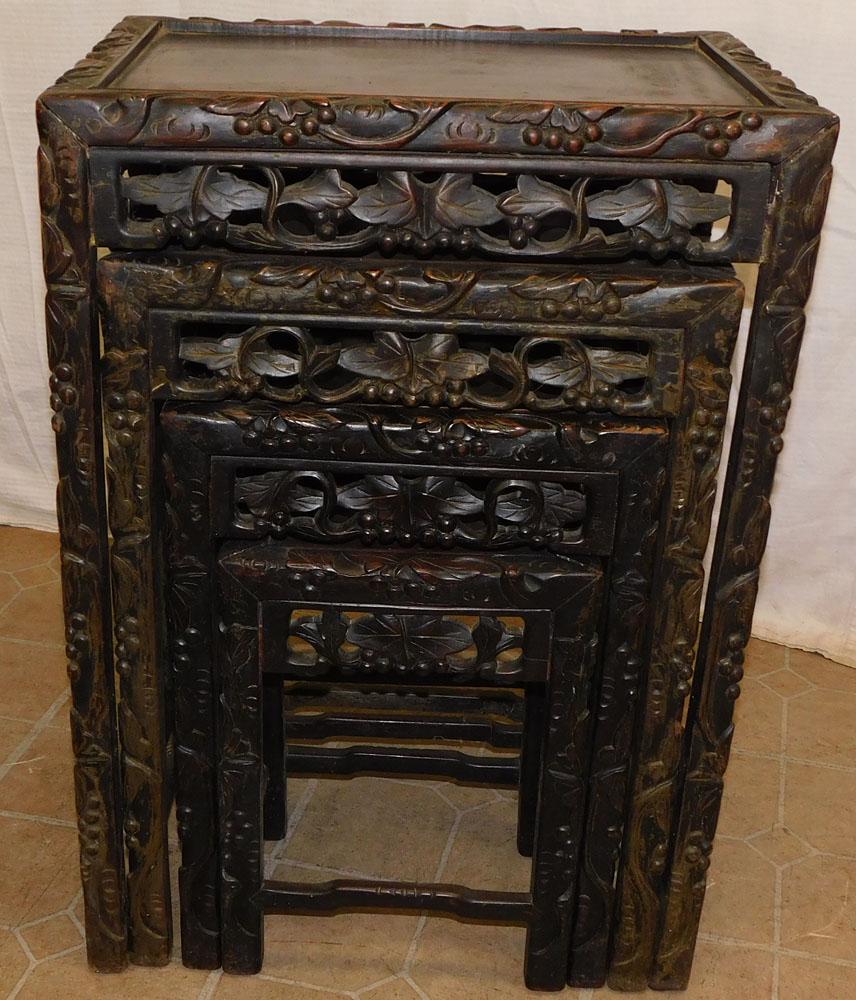 Set 4 Rosewood Carved Oriental Nesting Tables (1 of 4)