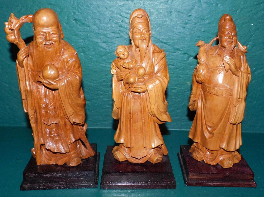 Three Oriental Wood Carved Figurines (1 of 3)