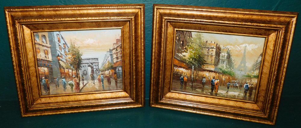 Two Oil On Canvas French Street Scenes (1 of 4)