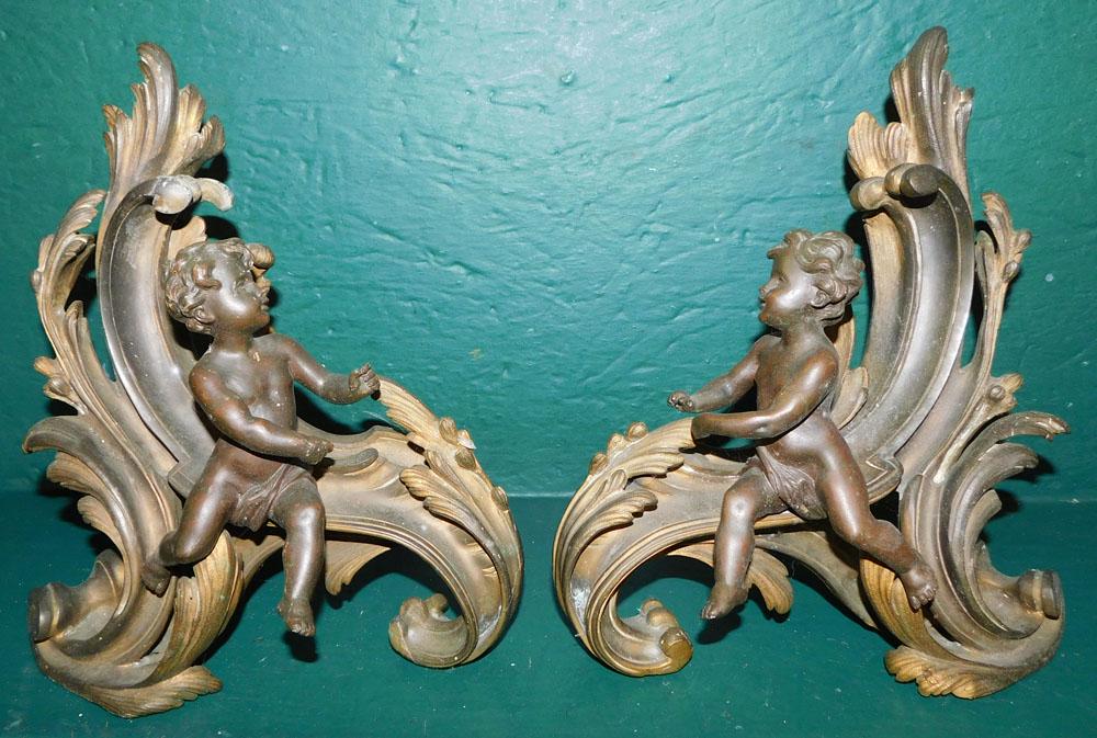 Pair Bronze Cupid Chenets (1 of 2)