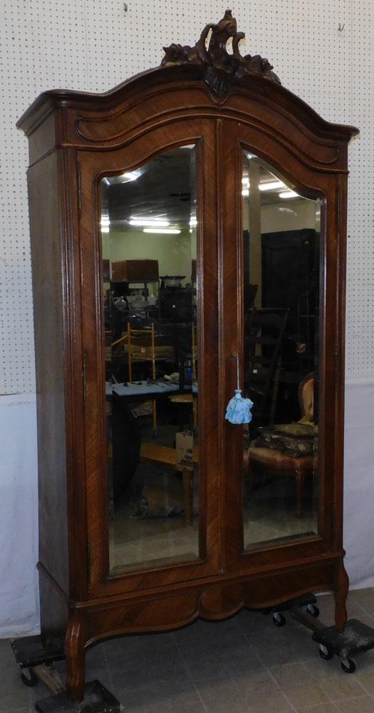 Antique Walnut French Wardrobe W/ Beveled Mirror Doors (1 of 5)