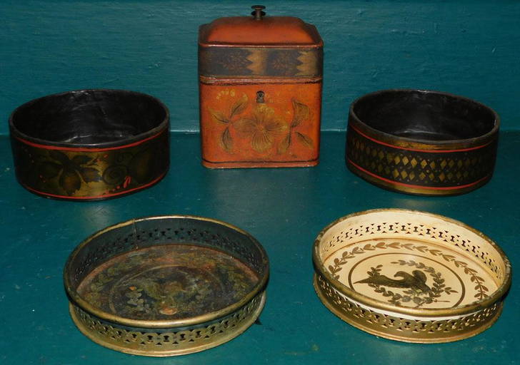 Two Paper Mache Wine Coasters Tole Tea Caddy Tole Wine Coasters