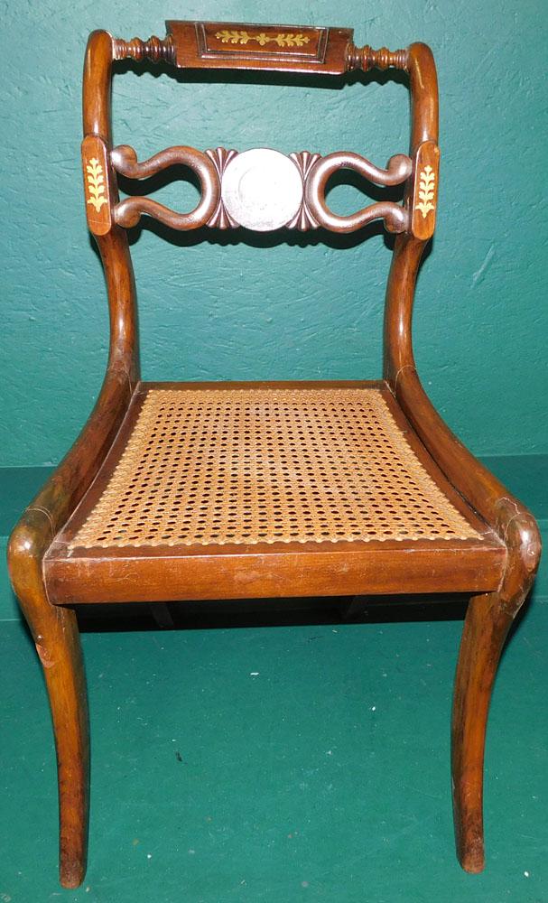Antique Rosewood Regency Side Chair with Brass Inlay & Cane Seat (1 of 4)