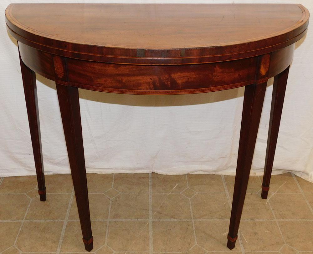 19th C Mahogany Inlaid Demi-Lune Game Table (1 of 5)