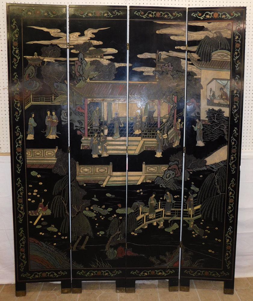 4 Panel Coromandel Decorated Oriental Screen (1 of 4)