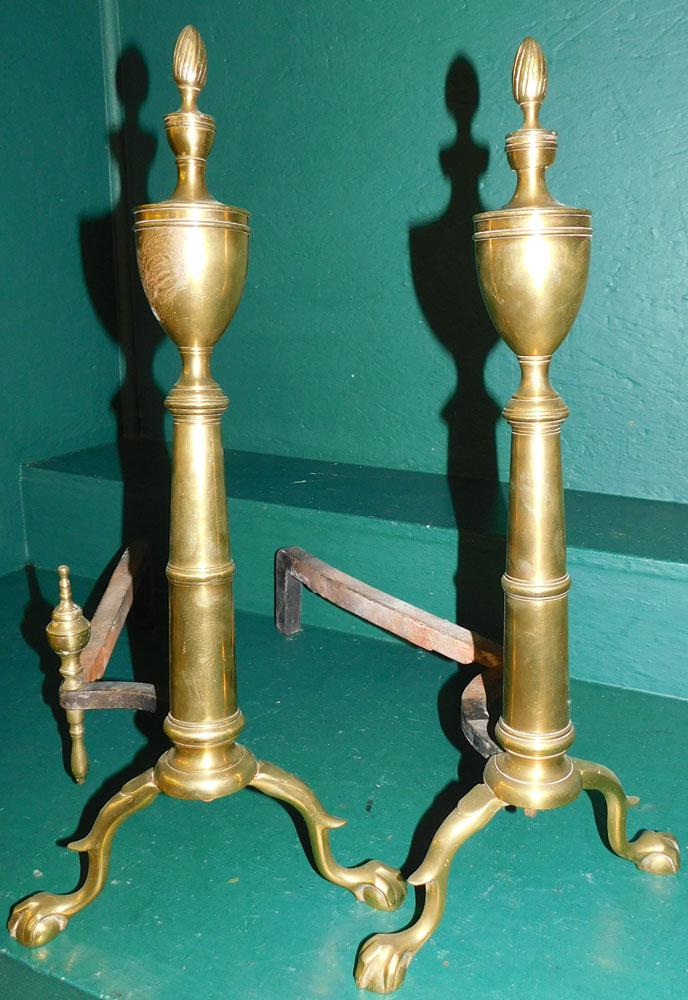 Pair of Brass Andirons: Pair of Brass Andirons . 23 1/2" H PLEASE REFER TO OUR "TERMS OF SALE" FOR FULL DISCLOSURE OF OUR POLICY. THANK YOU!"
