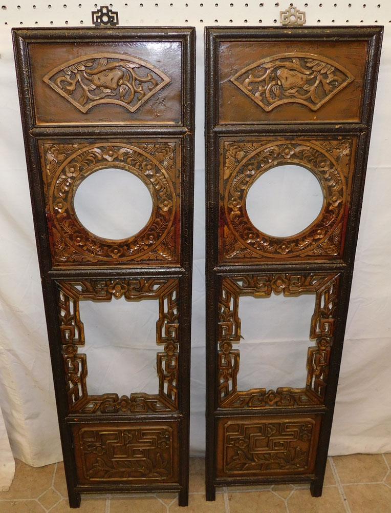 Pair of Painted Carved Wood Oriental Panels (1 of 4)