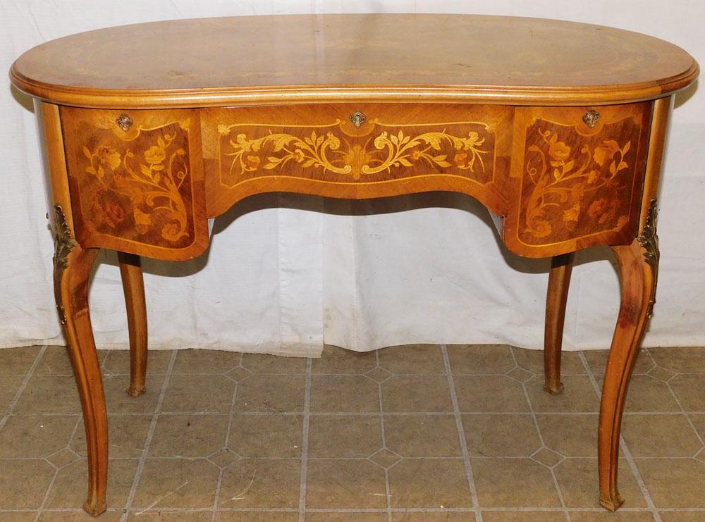 Inlaid Walnut French Kidney Shaped Ladies Desk with Bronze Mounts (1 of 9)